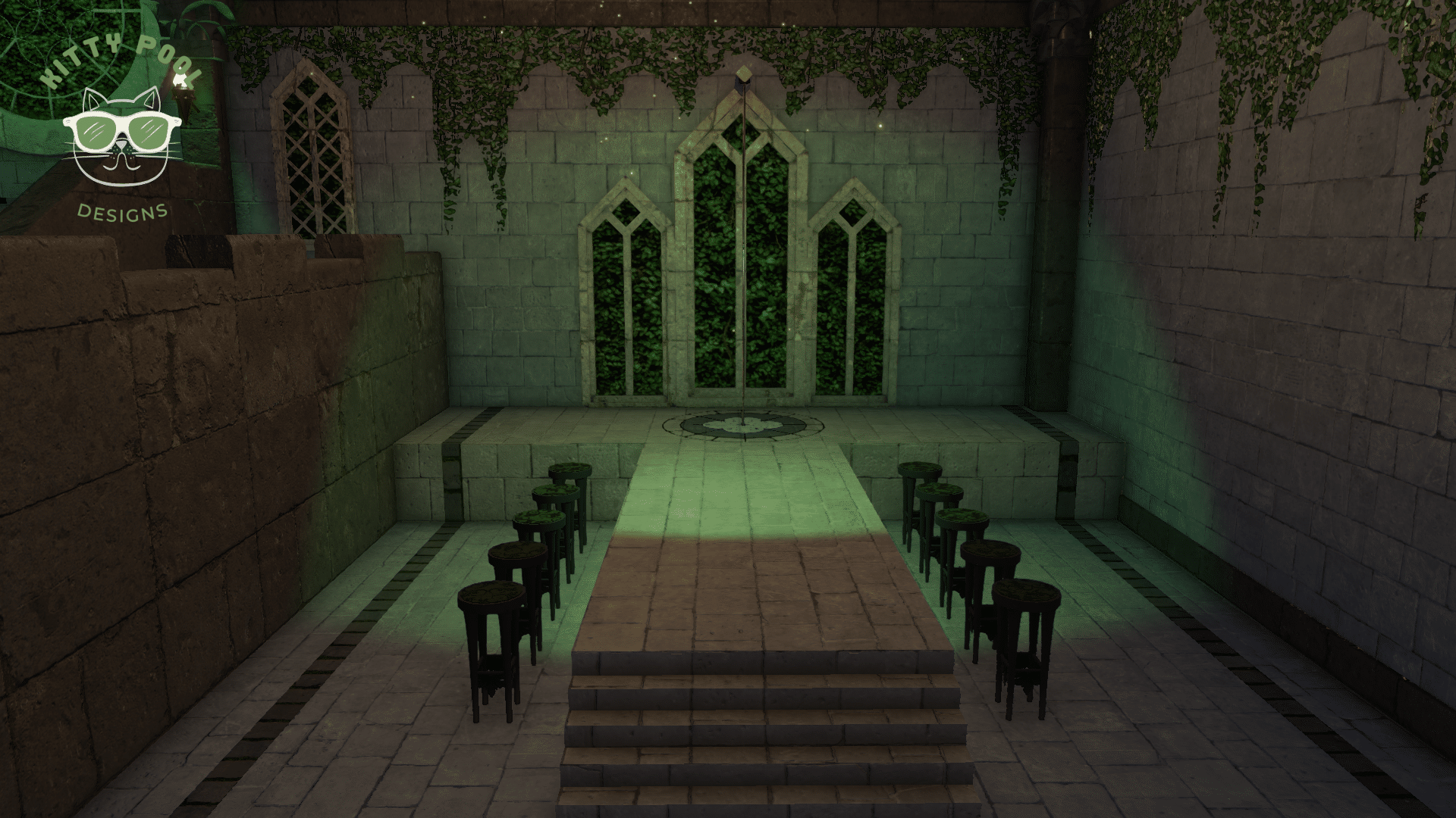 3DX Chat A castle overgrown with greenery and plants turned into a nightclub.