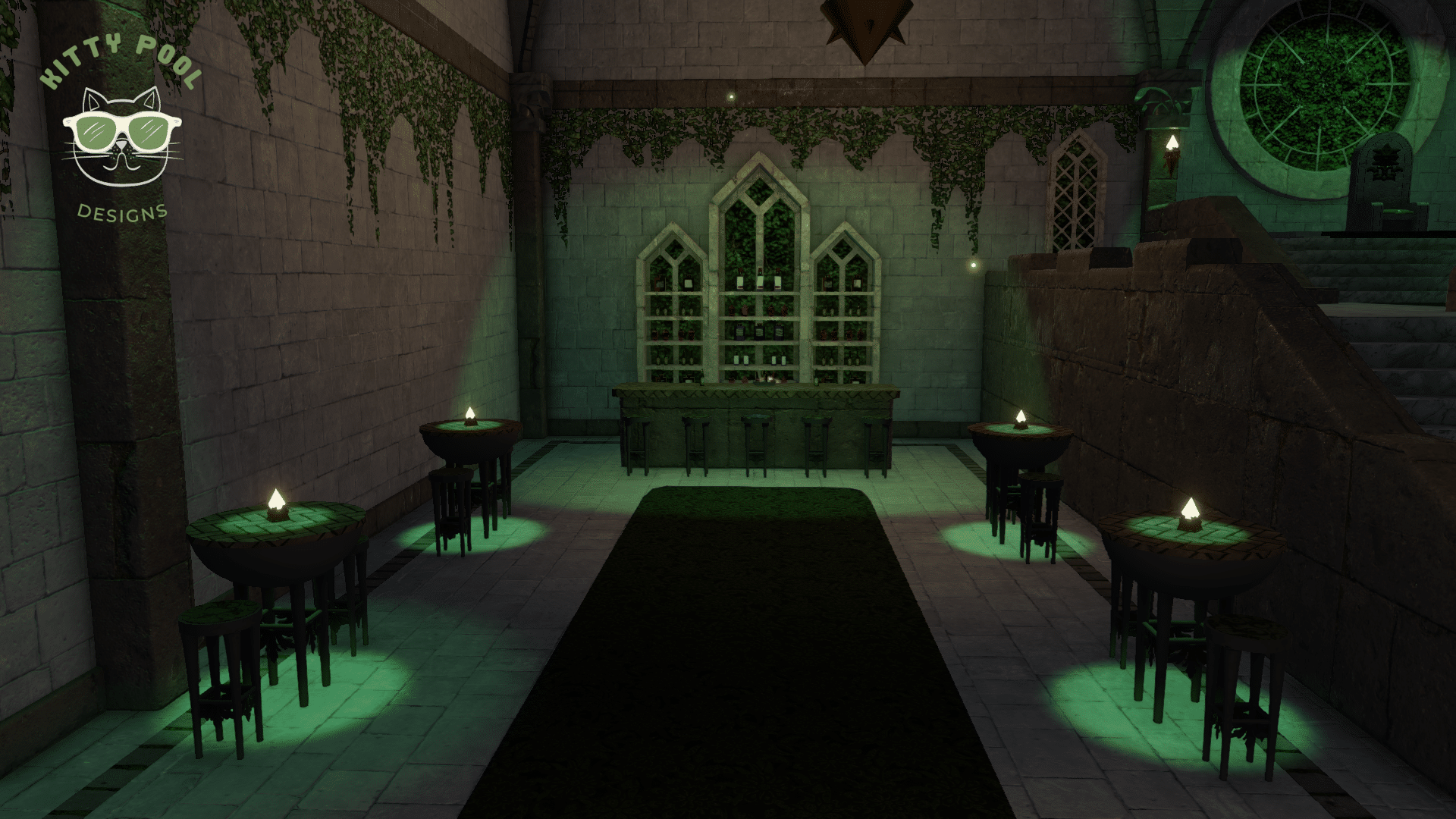 3DX Chat A castle overgrown with greenery and plants turned into a nightclub.