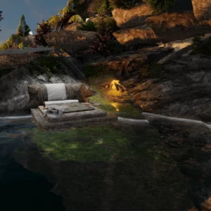 Waterfall house on the rocks