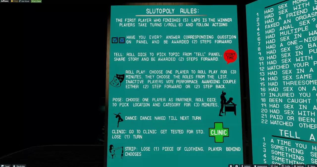 Slutopoly Game Rules